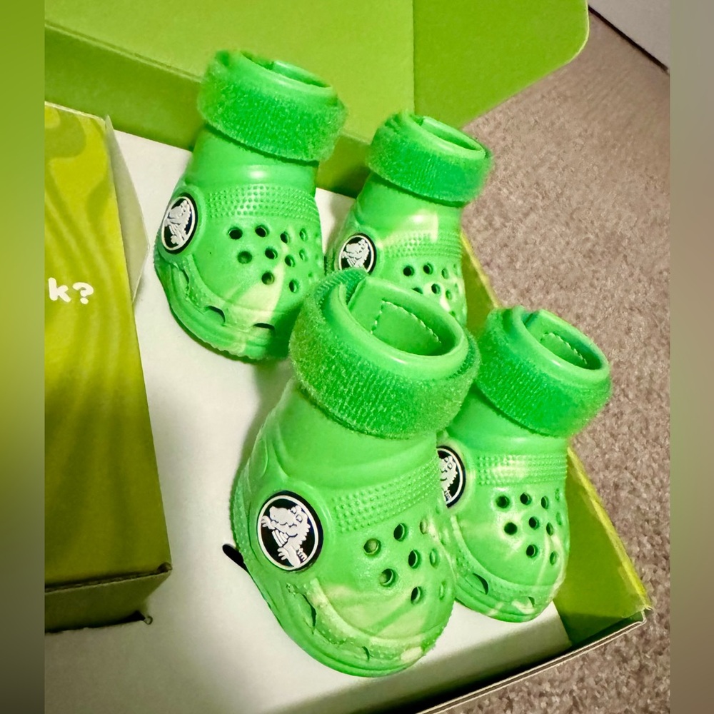 NEW NIB BARK Dog Crocs Limited Ed. Green Slime Swirl w/ Velcro Small S Small - Picture 9 of 16